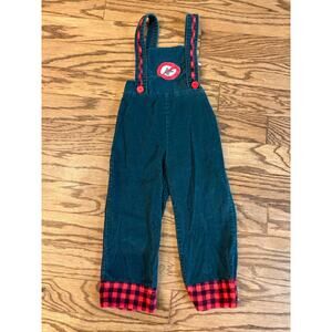Vintage Thomas Corduroy Overalls Boys‎ 2T Green Red Plaid Lined Made in USA EUC